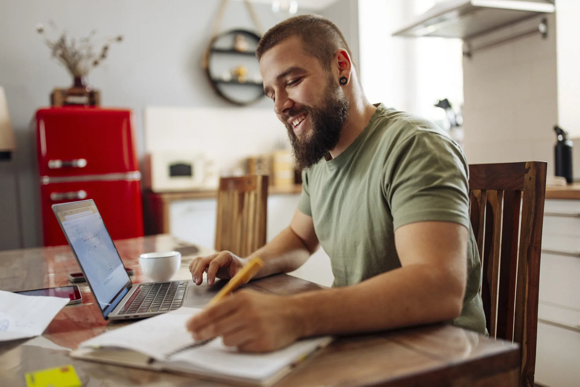 Bearded Man Working on at Home