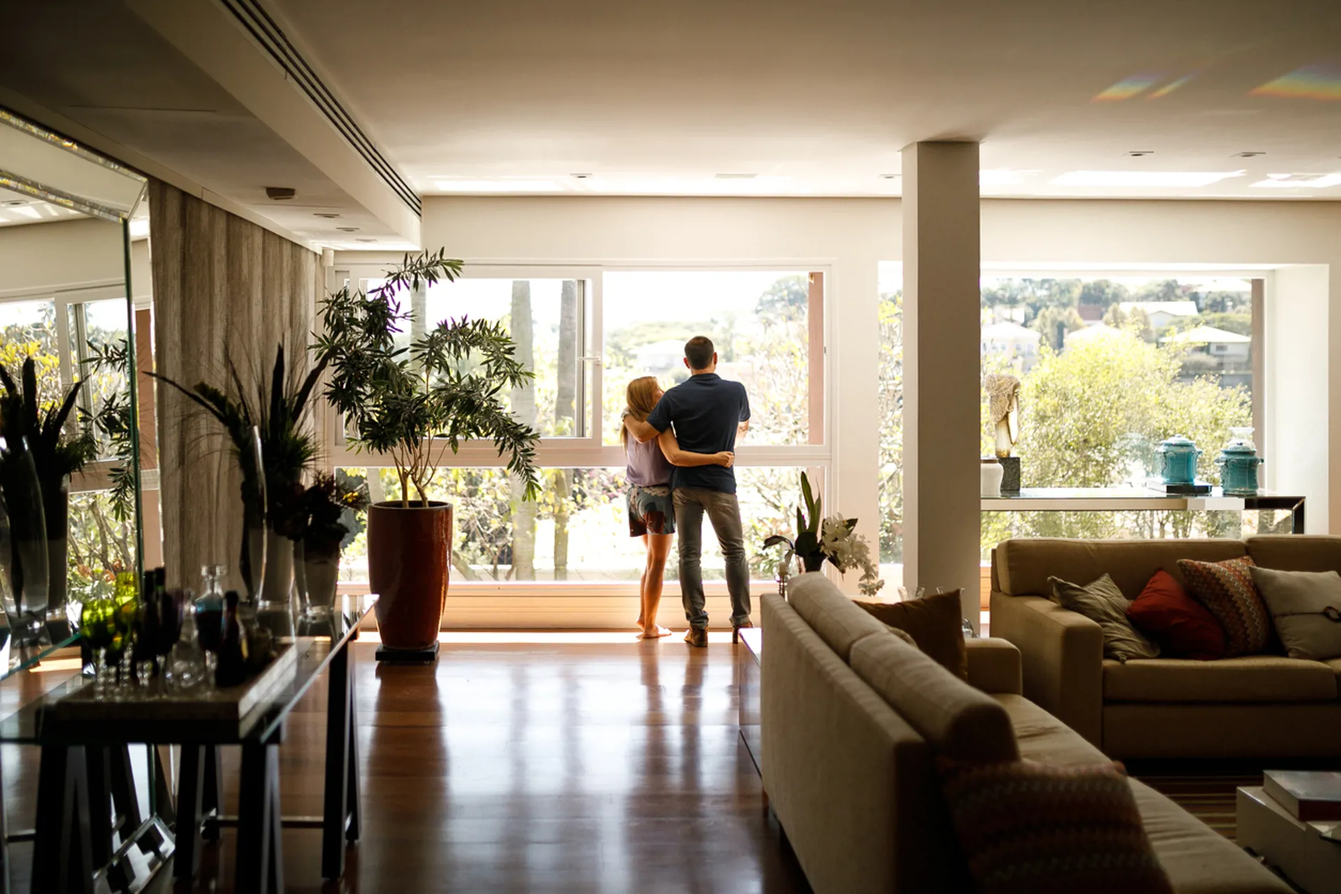 Couple celebrating with house keys