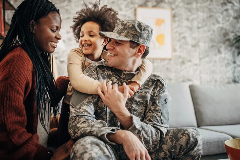 Military soldier arrived home to his family after the war