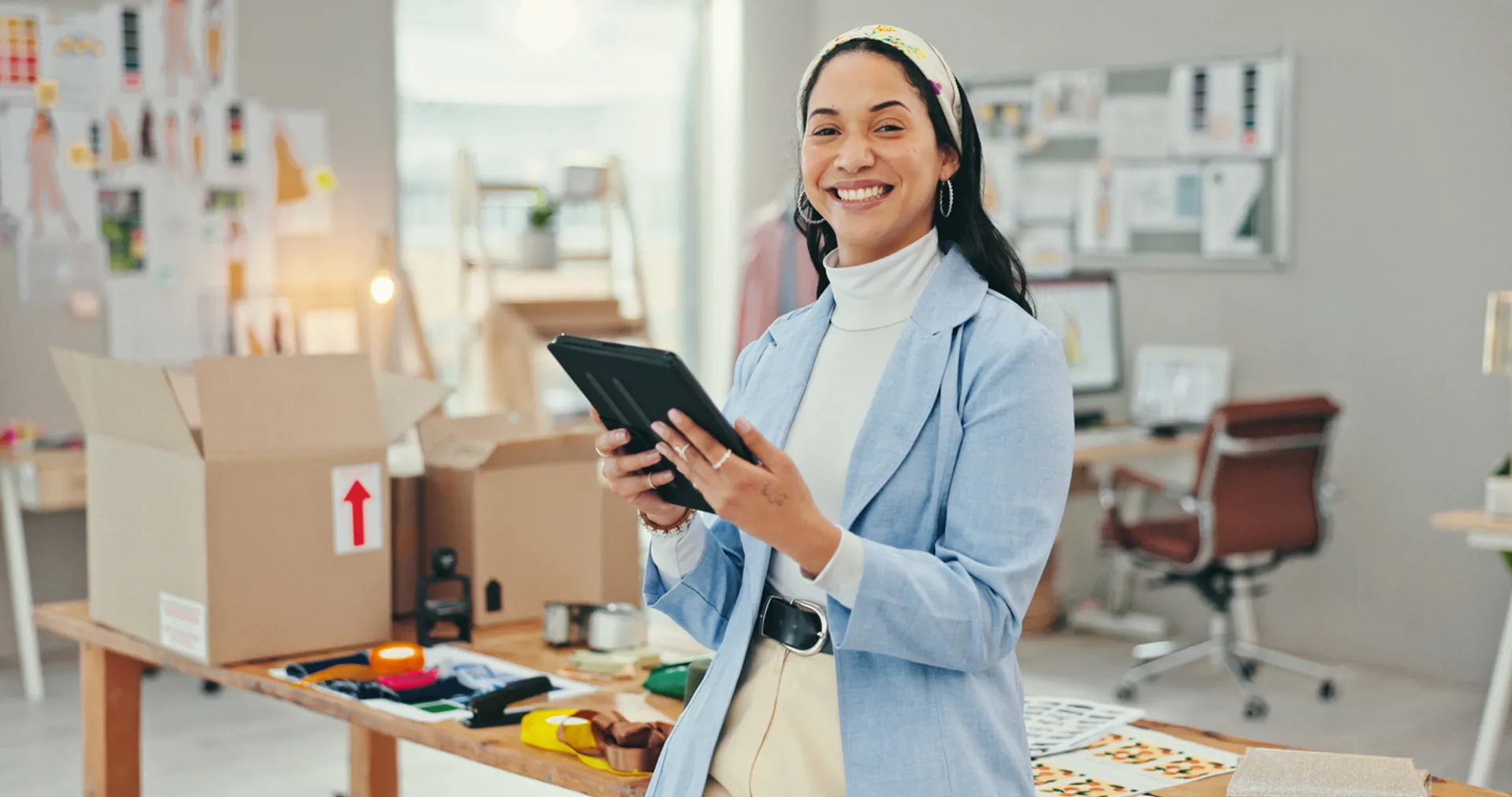 Woman, tablet and portrait for small business, ecommerce and fashion boutique startup for online sales.