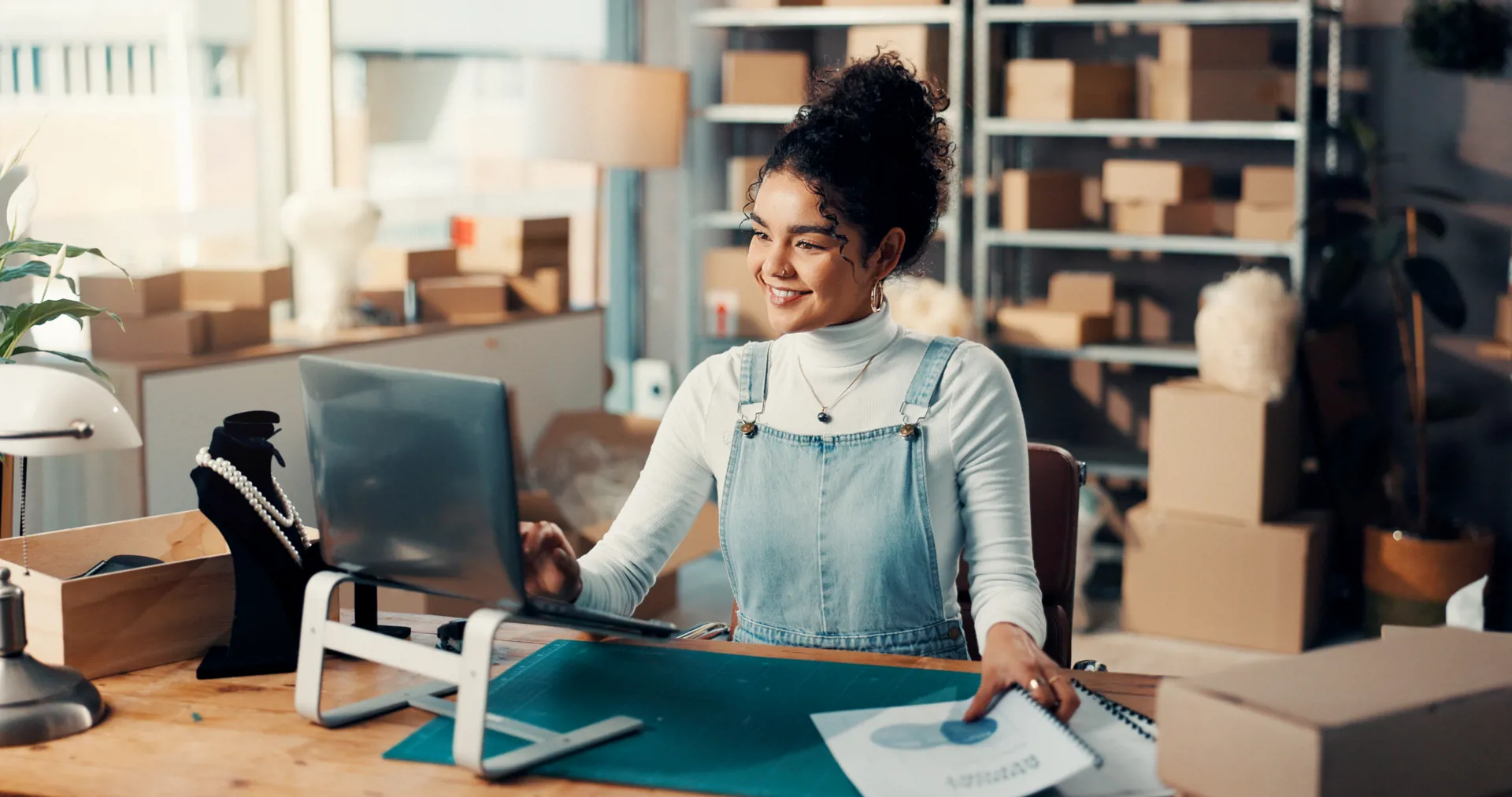 Small business owner working on a computer