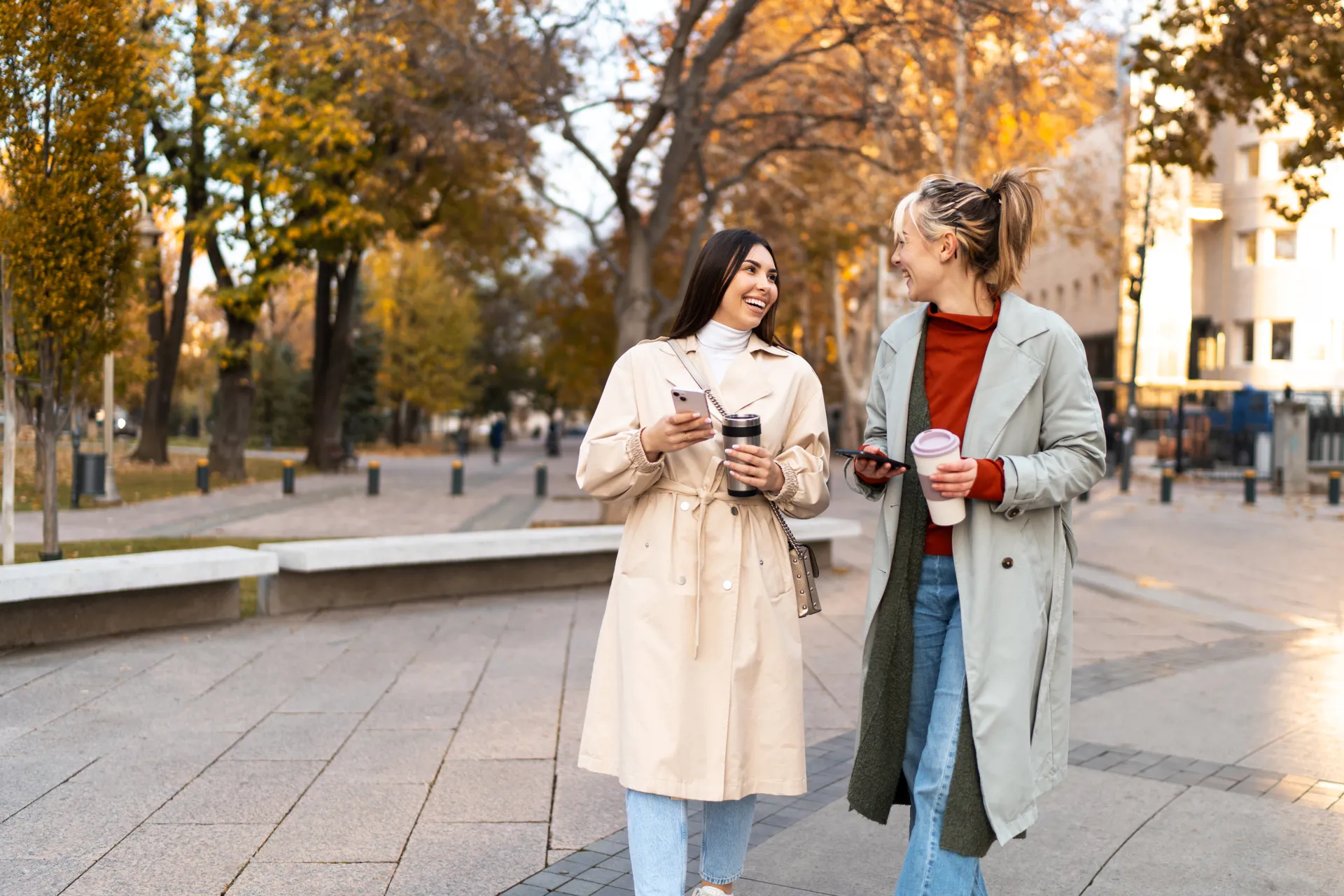 women walking and talking